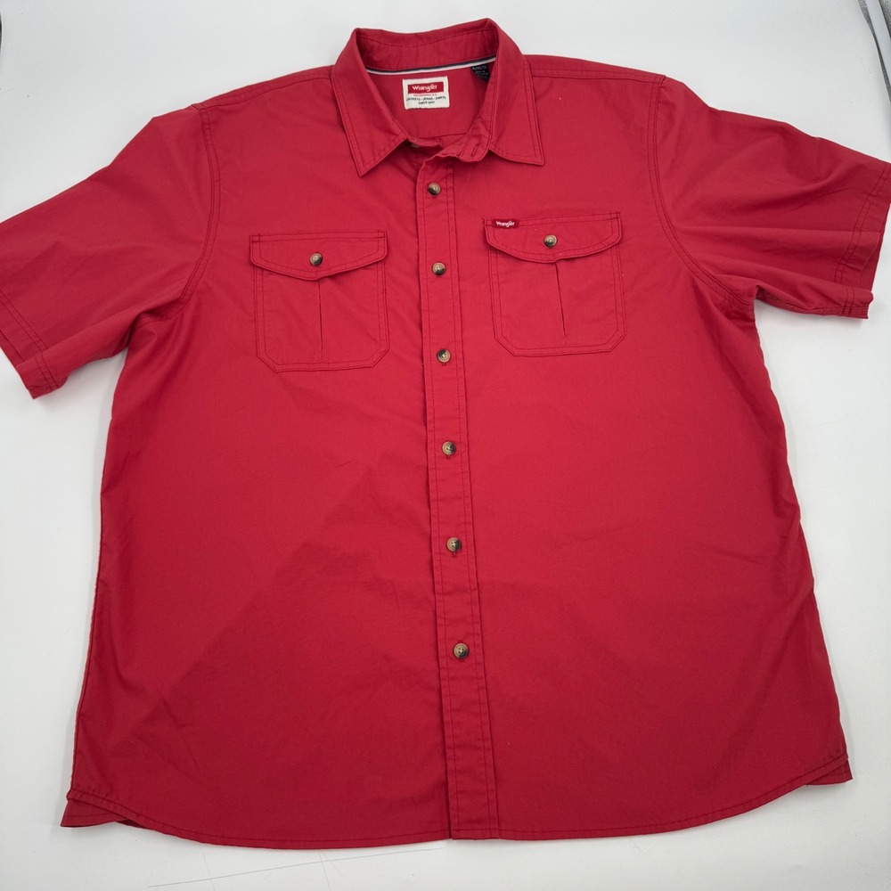 Wrangler Red Short Sleeve Button Up Shirt Mens XL Two Pocket Work Casual